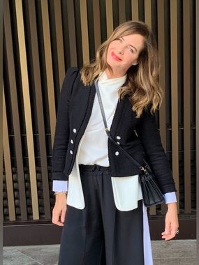 Zara M Medium tweed crystal diamanté button jacket Trinny Woodall